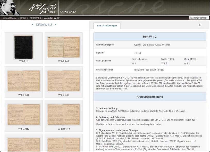 Bildschirmfoto mit einer beispielhaften Darstellung der Beschreibung eines Manuskripts