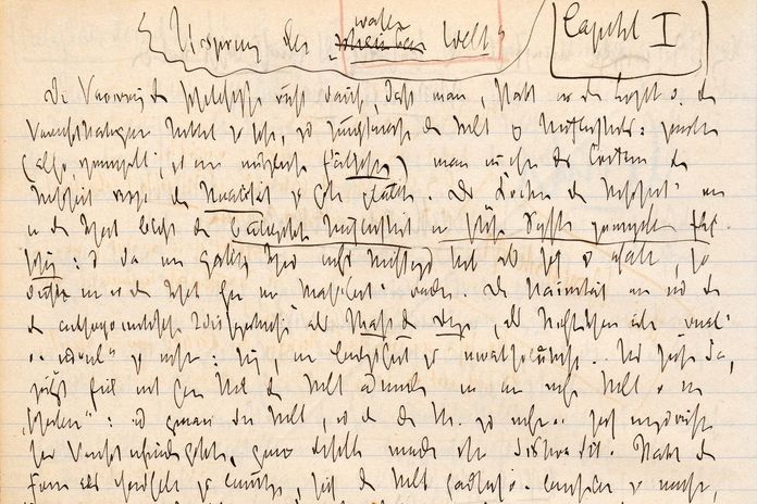 Abbildung eines Zettels auf dem Nietzsche seine Gedanken niedergeschrieben hat