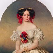 Sophie von Sachsen-Weimar-Eisenach wird mit Kleid und Blumenschmuck im Haar dargestellt.